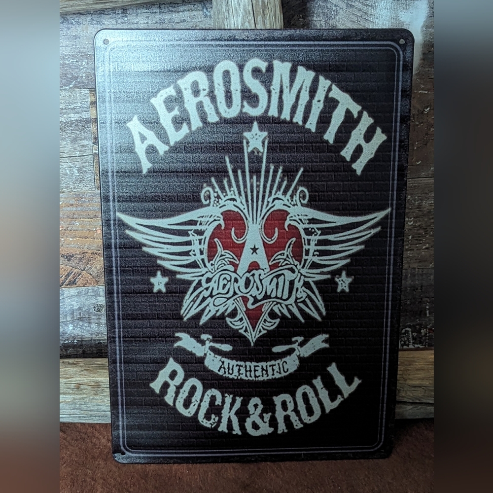 New Sealed in Plastic Aerosmith Authentic Rock & Roll Logo Metal Tin Sign